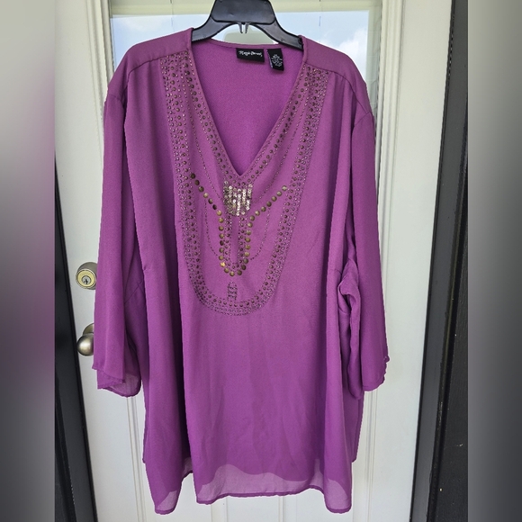 Maggie Barnes Womens Tunic Plus Sz 6X (38/40) Purple Blouse Studded Embellished - Picture 5 of 12